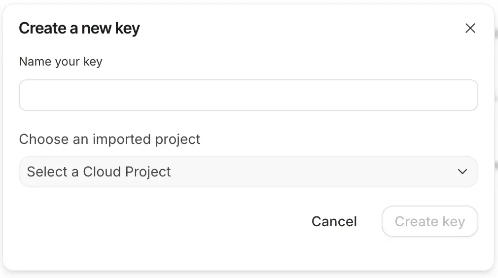 Gemini API key creation form